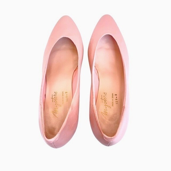 VTG 80s Mystere Pink Leather Kitten Heels Made in Spain Almond Toe Pumps Sz 8 - Picture 7 of 11